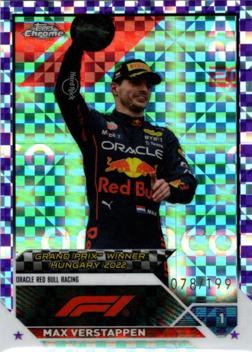 Max Verstappen, #156, Purple Checker Flag Refractor, 2023 Topps Chrome Formula 1 Racing