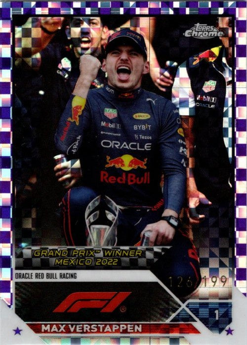 Max Verstappen, #163, Purple Checker Flag Refractor, 2023 Topps Chrome Formula 1 Racing