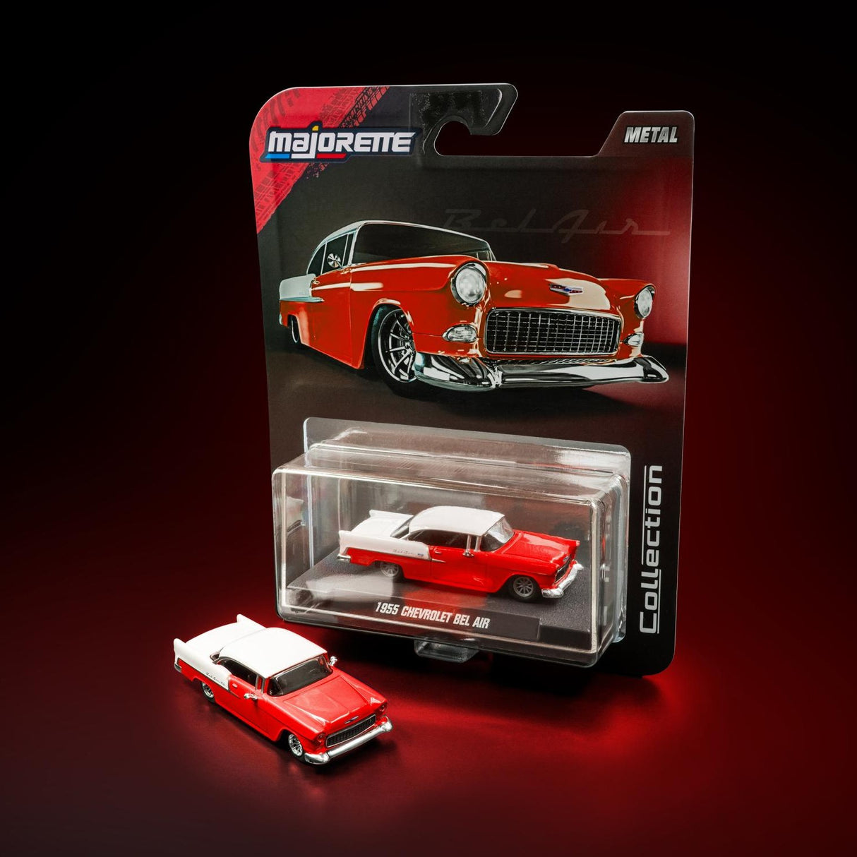 1955 Chevrolet Bel Air - Red/White - Majorette: Collection Deluxe, 1:64 Scale Diecast Car