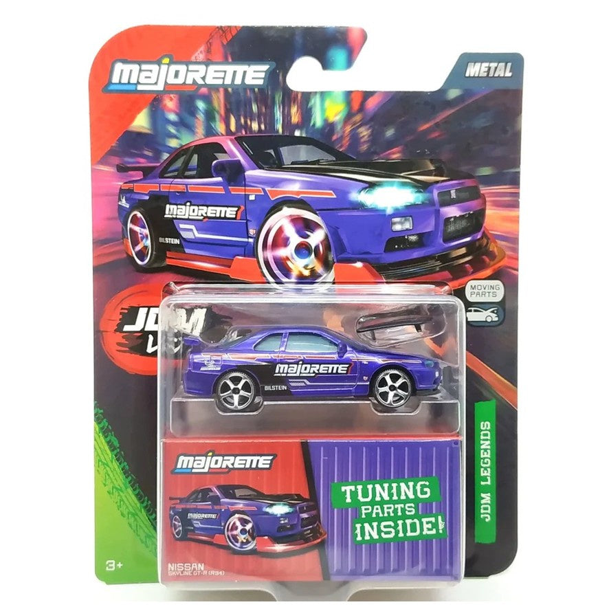 Nissan R34 Skyline GT-R - Purple - Majorette: JDM Legends Tune Ups, 1:64 Scale Diecast Car