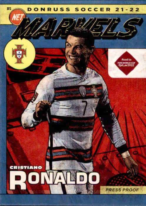 Cristiano Ronaldo, Marvels GOLD Press Proof, 2021-22 Panini Donruss Soccer Road To FIFA World Cup Qatar