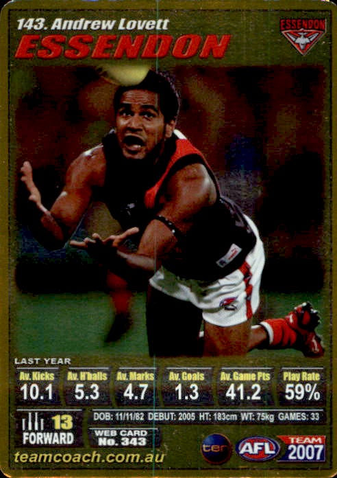Andrew Lovett, Gold, 2007 Teamcoach AFL