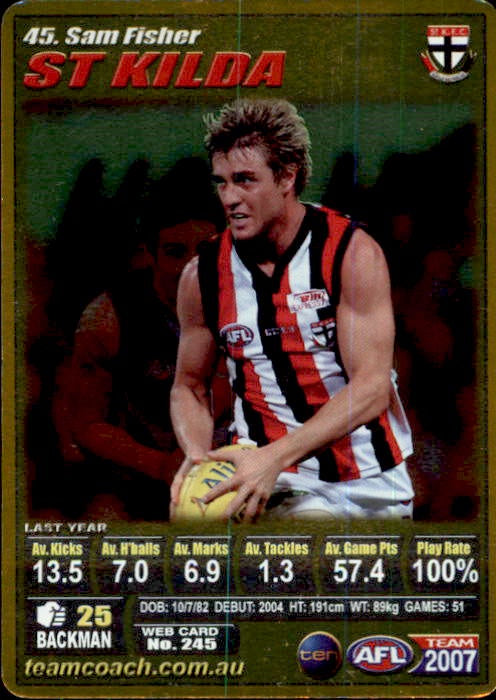 Sam Fisher, Gold, 2007 Teamcoach AFL