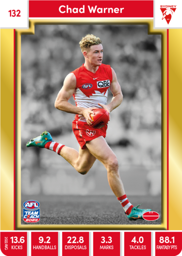 Chad Warner, 132, Gold Parallel, 2023 Teamcoach AFL