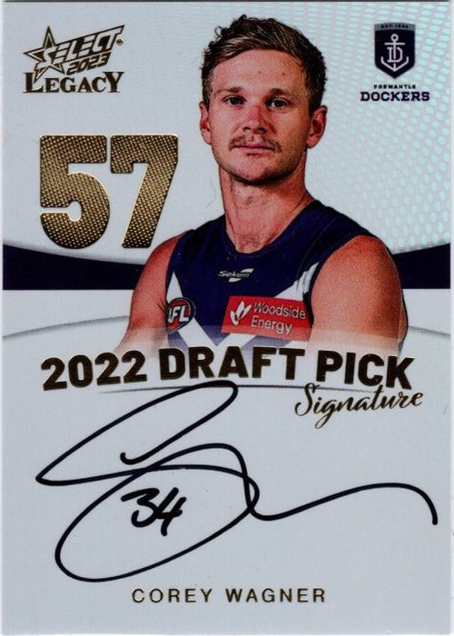 Corey Wagner, Gold Draft Pick Signature, 2023 Select AFL Legacy