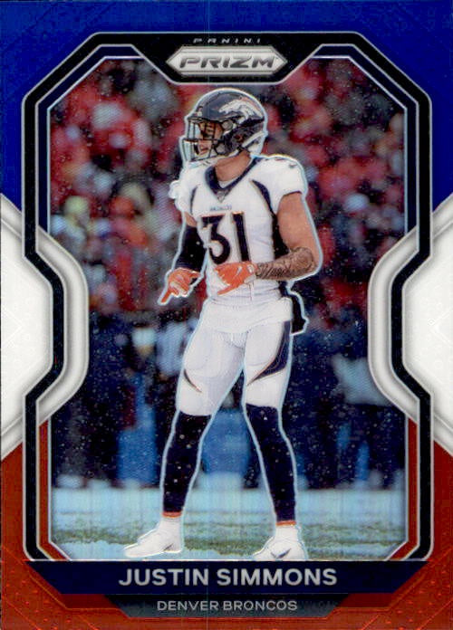 Justin Simmons, Red White Blue Prizm, 2020 Panini Prizm Football NFL