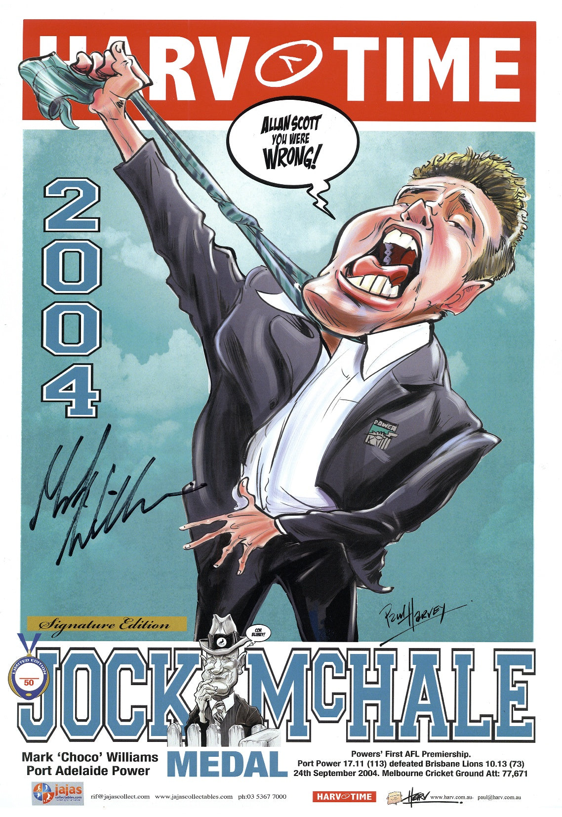 Mark Williams, SIGNED, Jock McHale Medal, Harv Time Poster