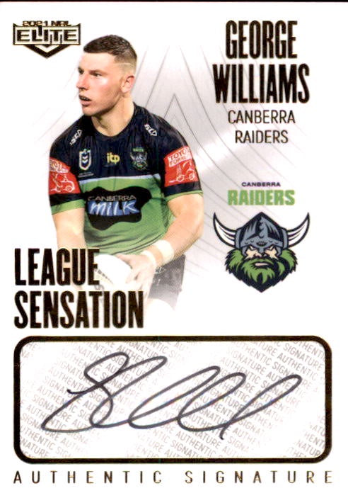 George Williams, #01/80, League Sensation Signature, 2021 TLA Elite NRL Rugby League