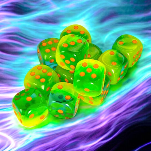 CHX 26670 Gemini Plasma Green-Teal/orange Luminary 16mm d6 Dice Block (12 dice)