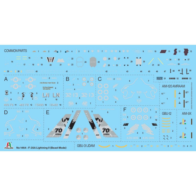 ITALERI LOCKHEED F35A LIGHTNING II (BEAST MODE) 1:72 Scale Model Kit AUST.DECALS