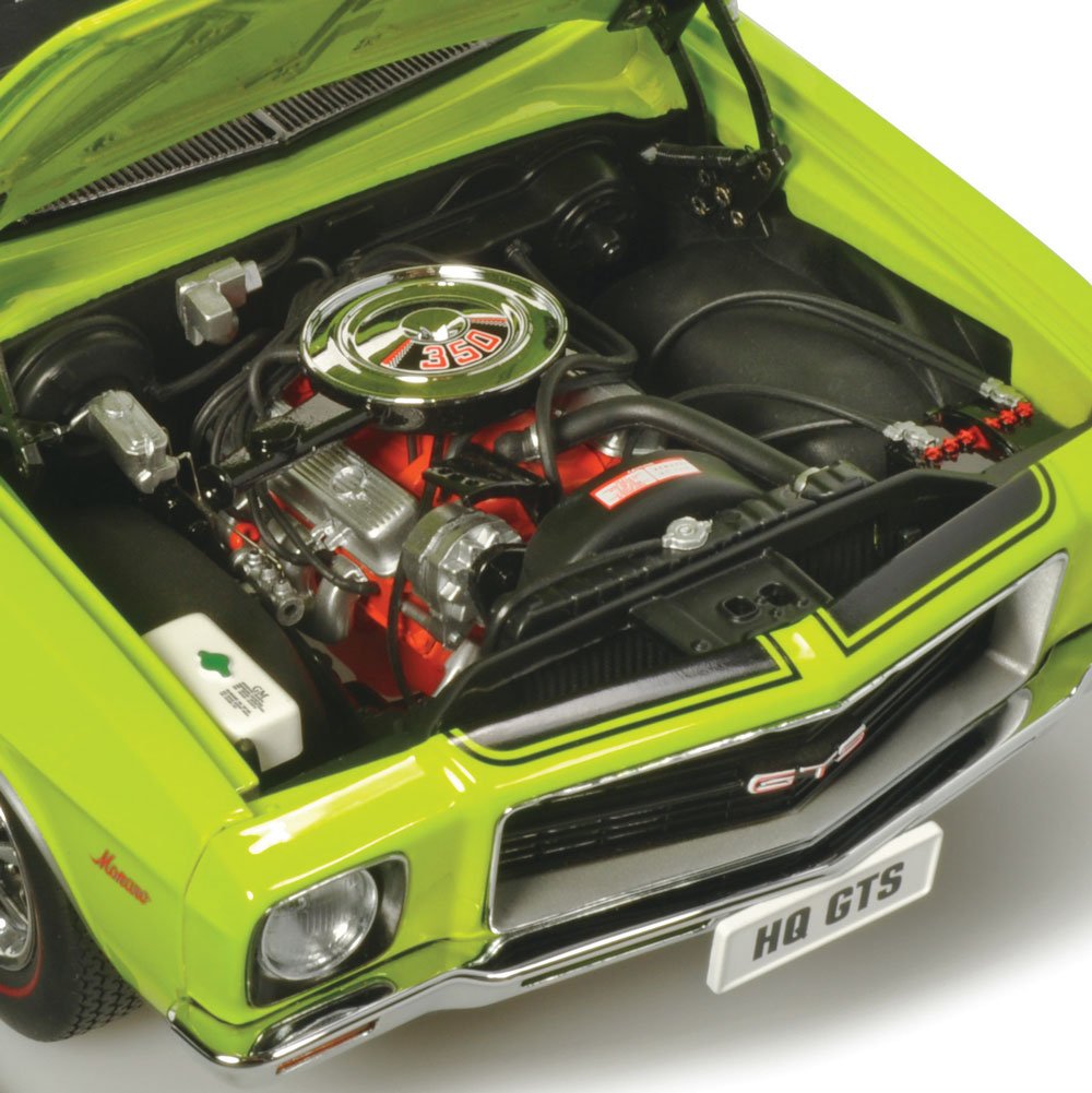 Classic Carlectables Holden HQ Monaro GTS Sedan Barbados Green with Black Stripes (350ci Engine), 1:18 Scale Diecast Model Car