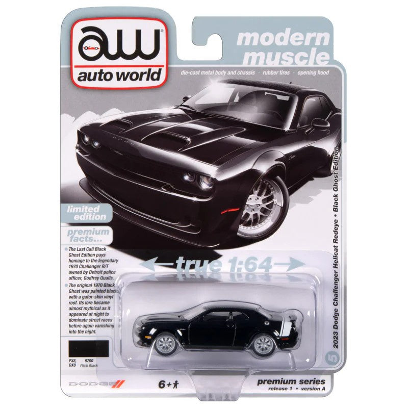 auto world 2023 Dodge Challenger Hellcat Redeye, Black Ghost Edition, Modern Muscle, 1:64 Scale Diecast Car