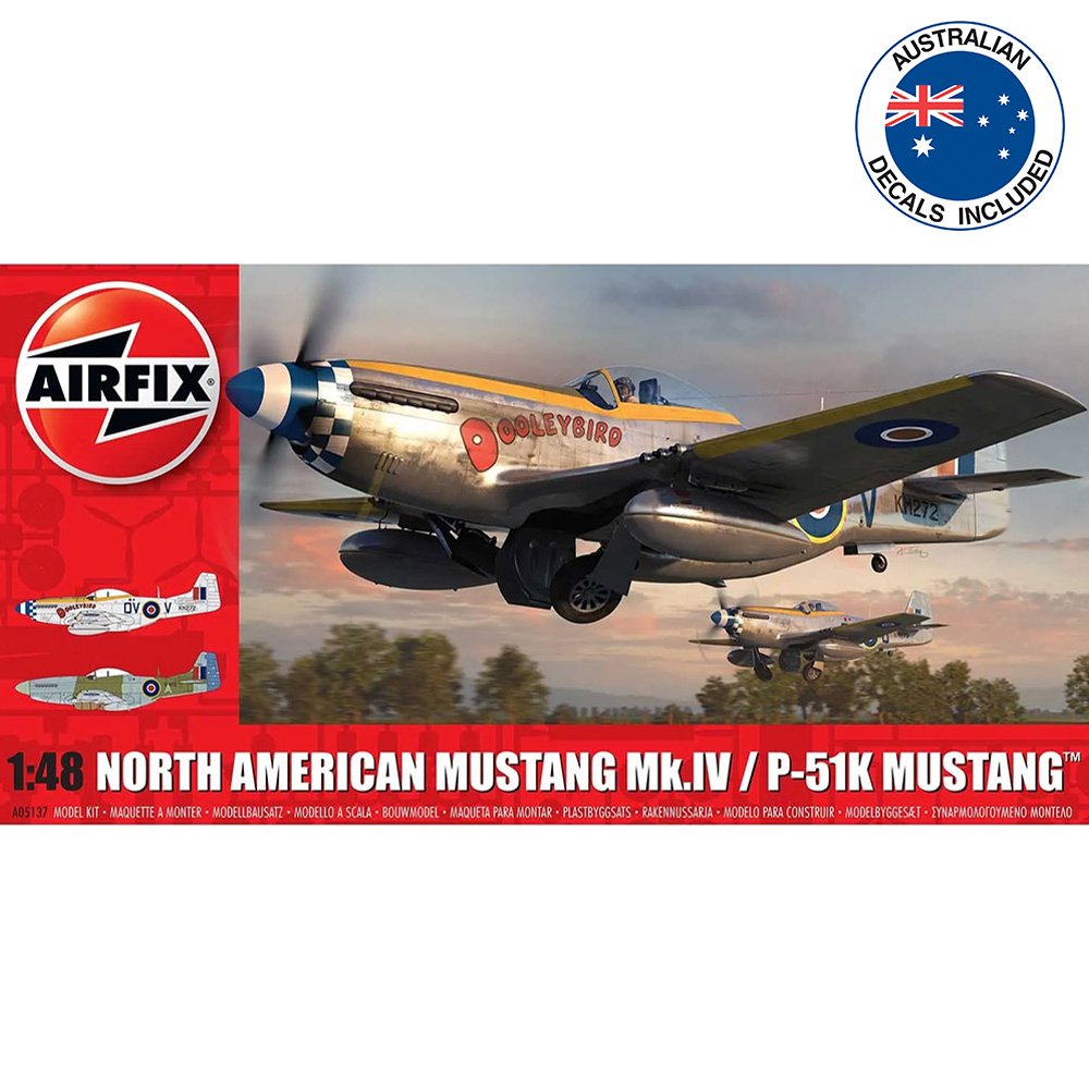 AIRFIX NORTH AMERICAN MUSTANG MK.IV/P-51K MUSTANG WITH AUS.DECALS, 1:48 Scale Model Kit