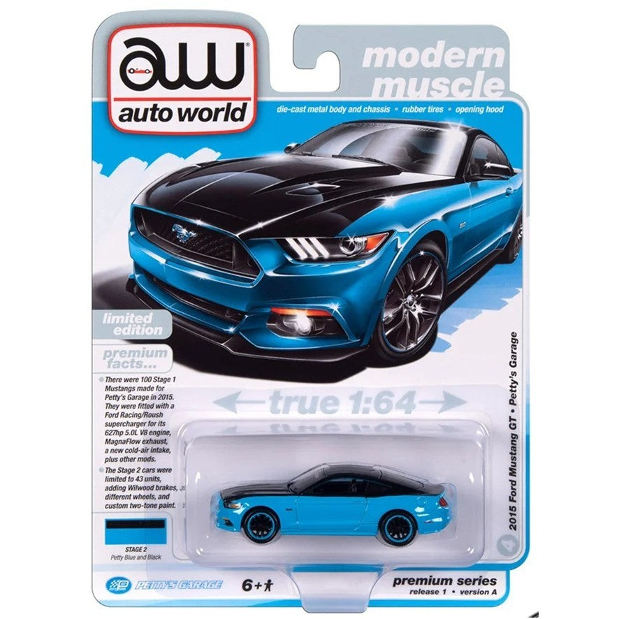 auto world 2015 Ford Mustang GT Petty's Garage, Modern Muscle, 1:64 Scale Diecast Car