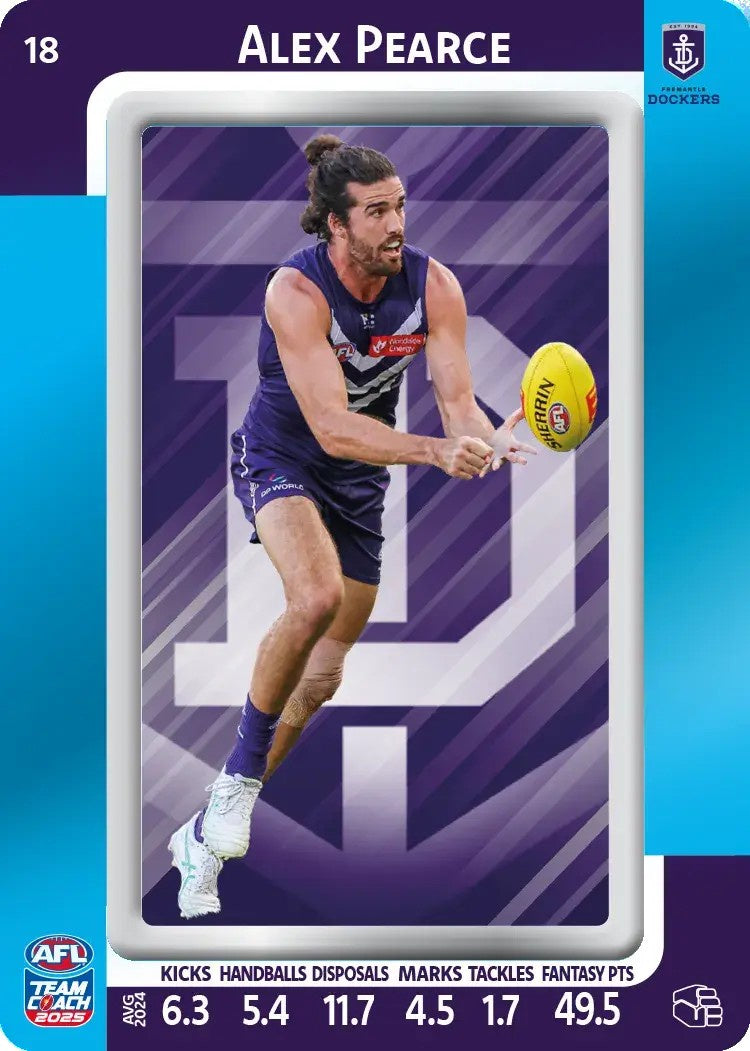 Alex Pearce, #18, Blue Parallel, 2025 Teamcoach AFL