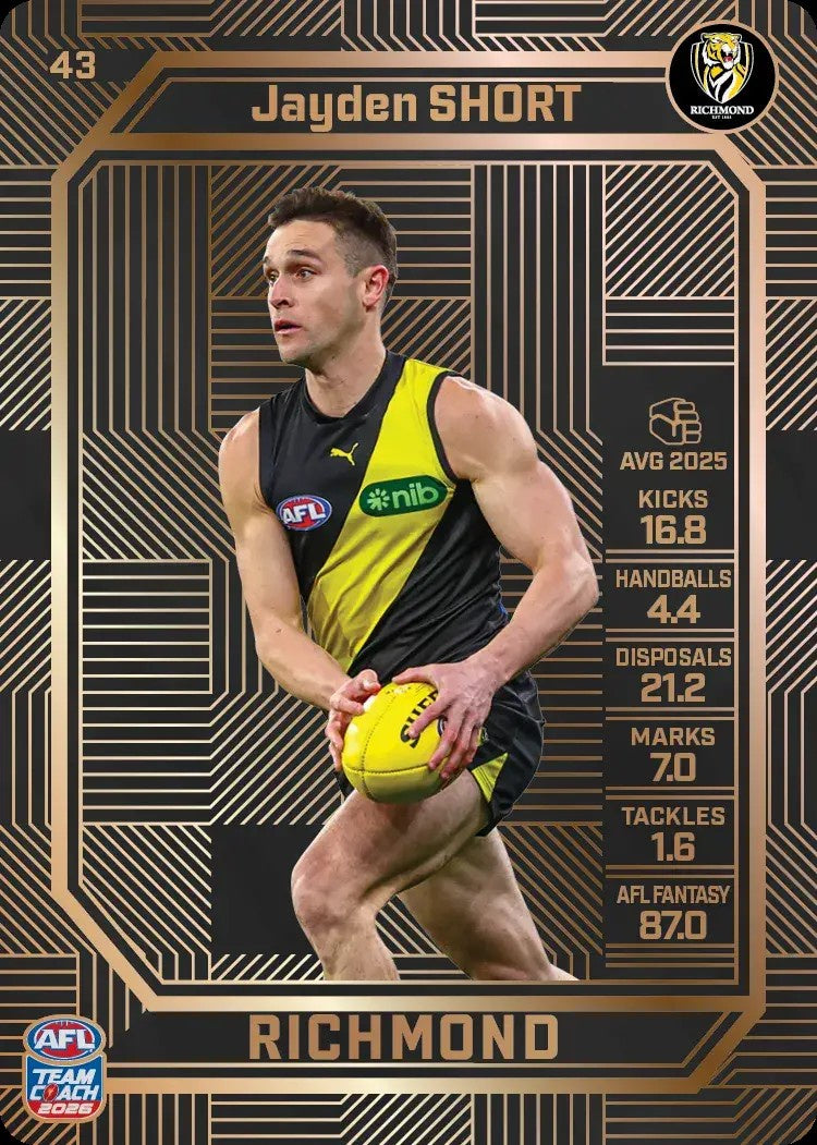 Jayden Short, #43, Bronze, 2026 Teamcoach AFL