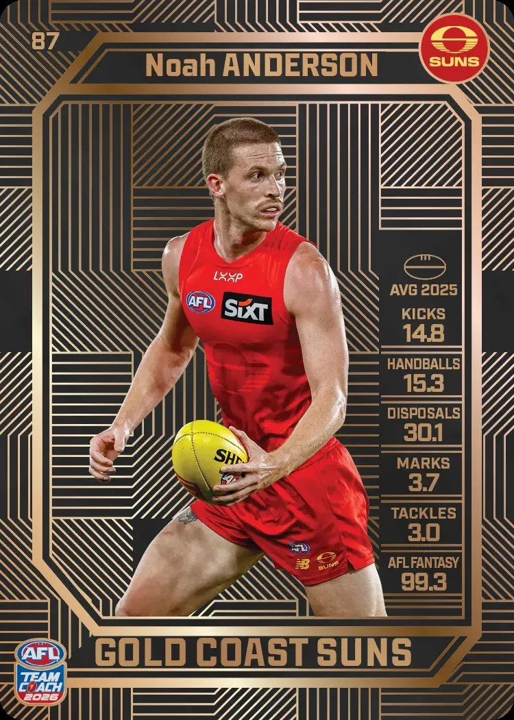 Noah Anderson, #87, Bronze, 2026 Teamcoach AFL