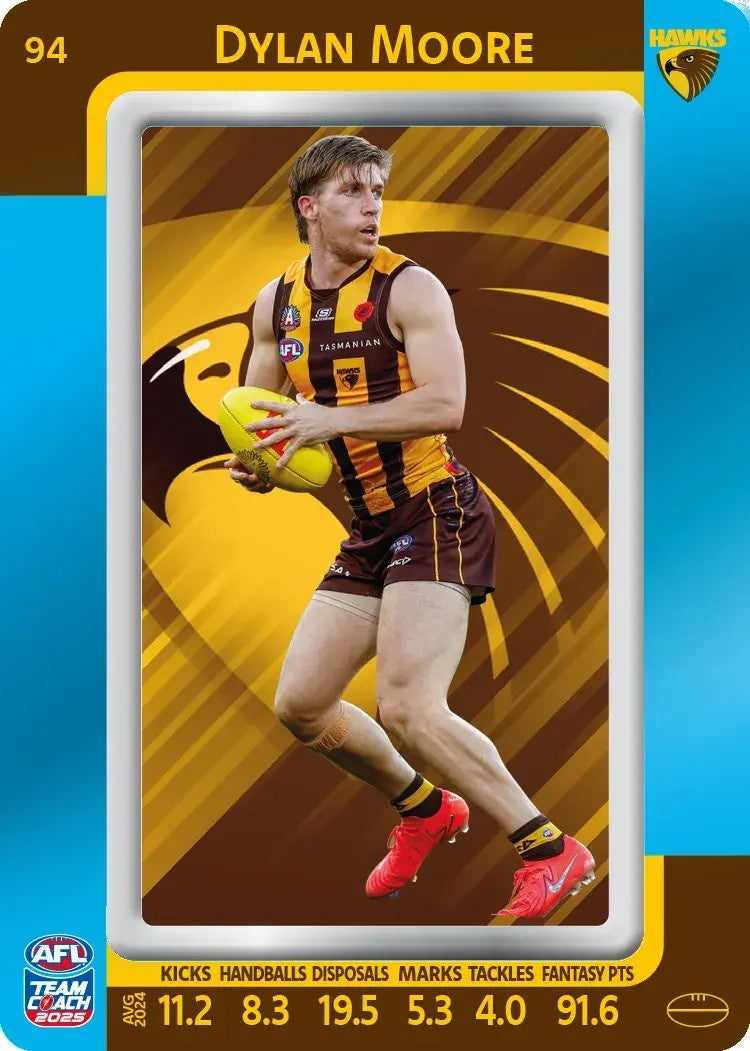 Dylan Moore, #94, Blue Parallel, 2025 Teamcoach AFL