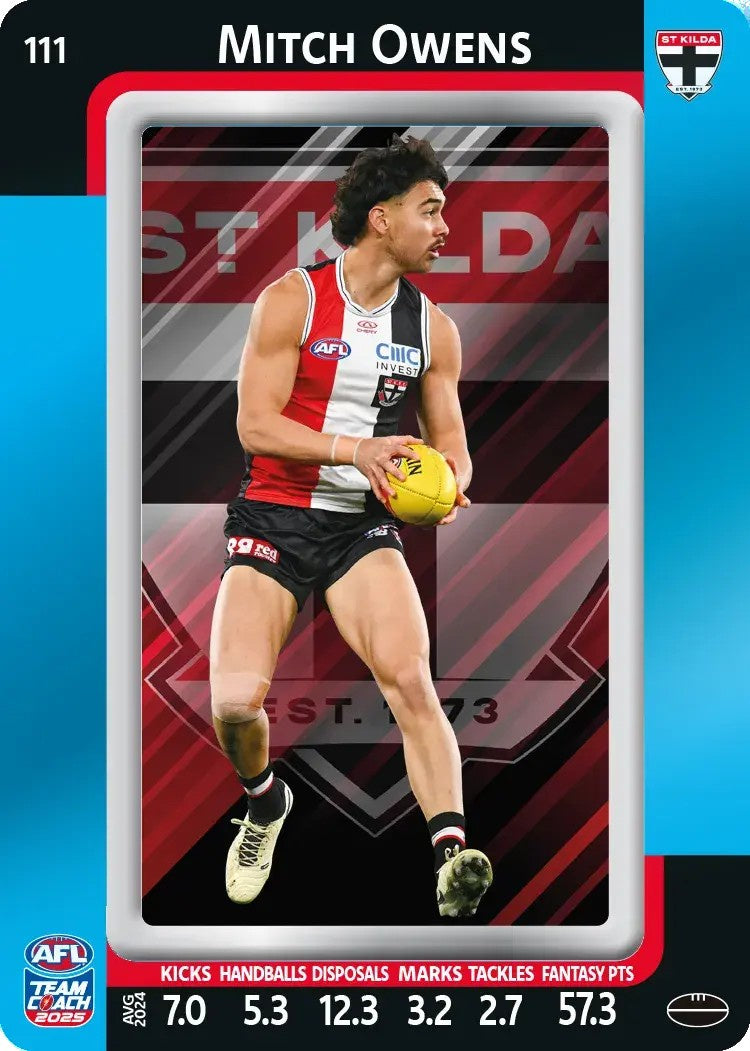 Mitch Owens, #111, Blue Parallel, 2025 Teamcoach AFL