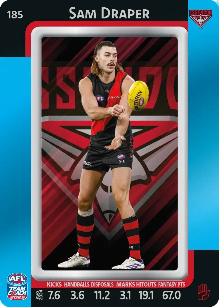 Sam Draper, #185, Blue Parallel, 2025 Teamcoach AFL
