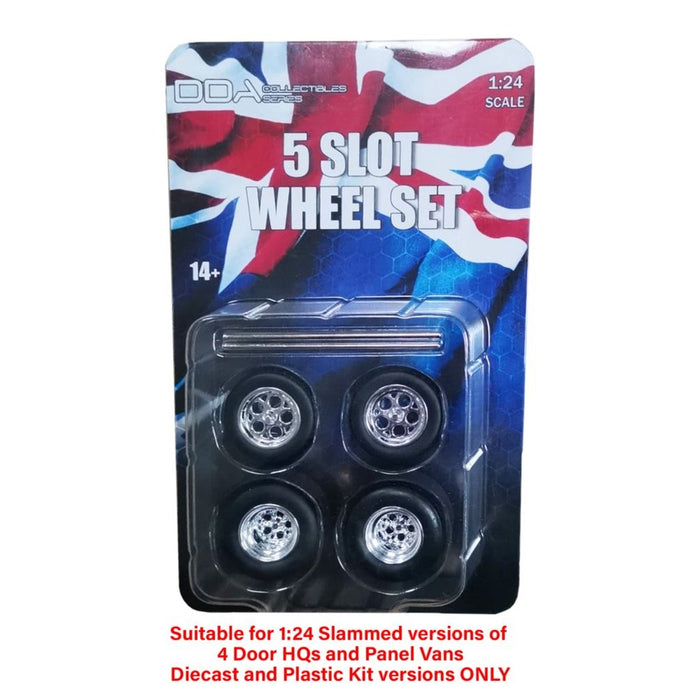 Set of 4 x 10 Slot Chrome Wheels w/Tyres & Axles,1:24 Scale