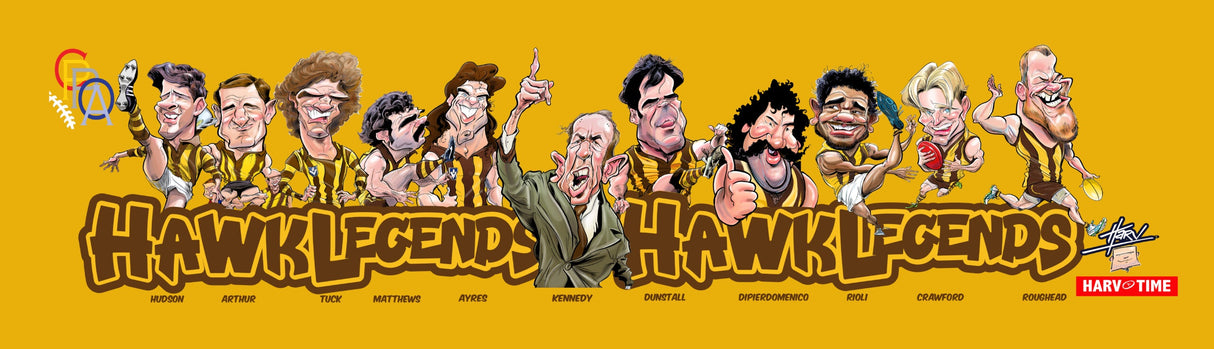 Hawthorn Hawks Player Legends Caricature Bar Runner. Art by HarvTime.