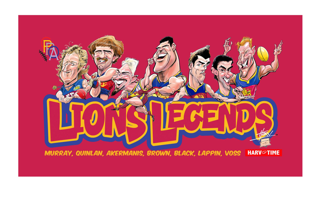 Fitzroy & Brisbane Lions Player Legends Caricature Stubby Holders. Art by HarvTime.