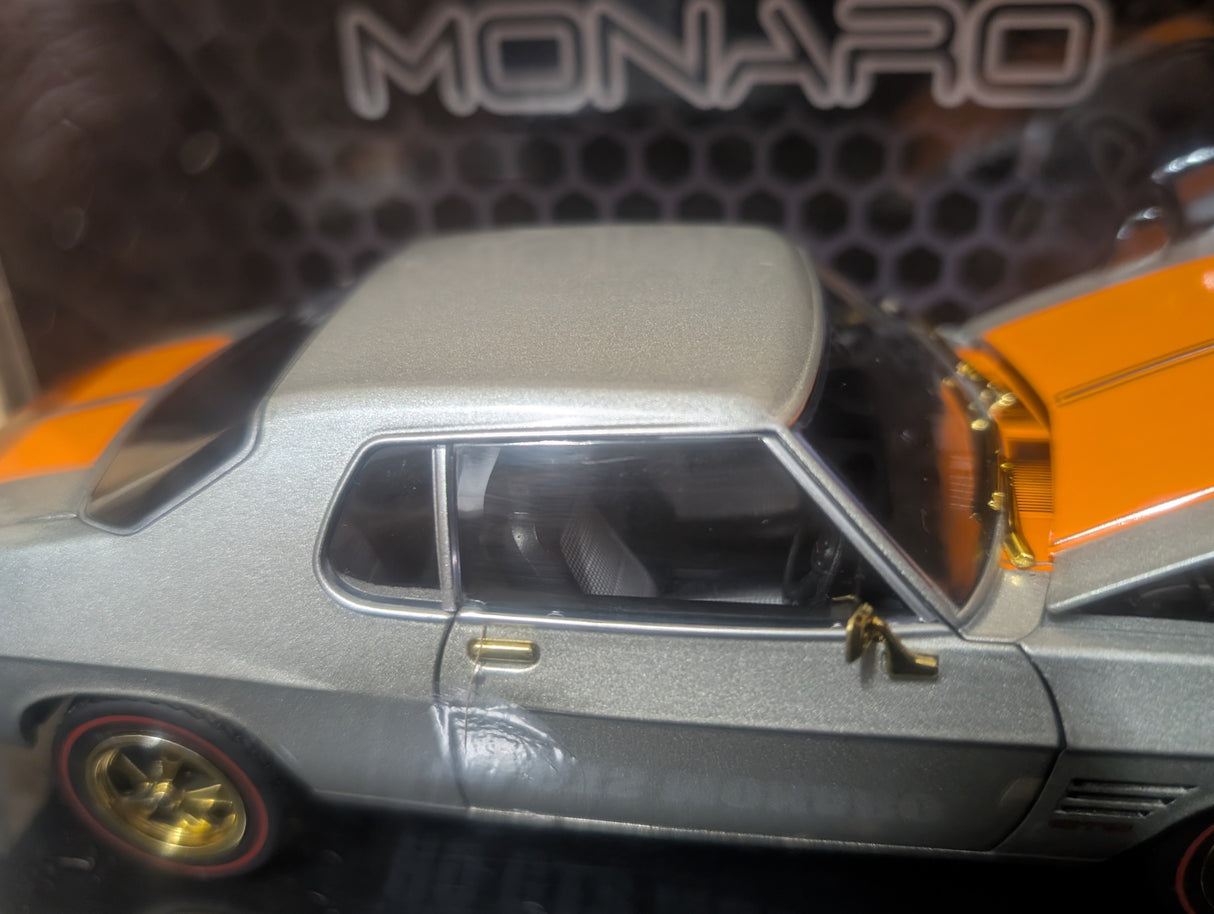 CHASE VERSION: Silver w/Orange Stripe Holden HQ GTS Monaro, 1:24 Scale Diecast