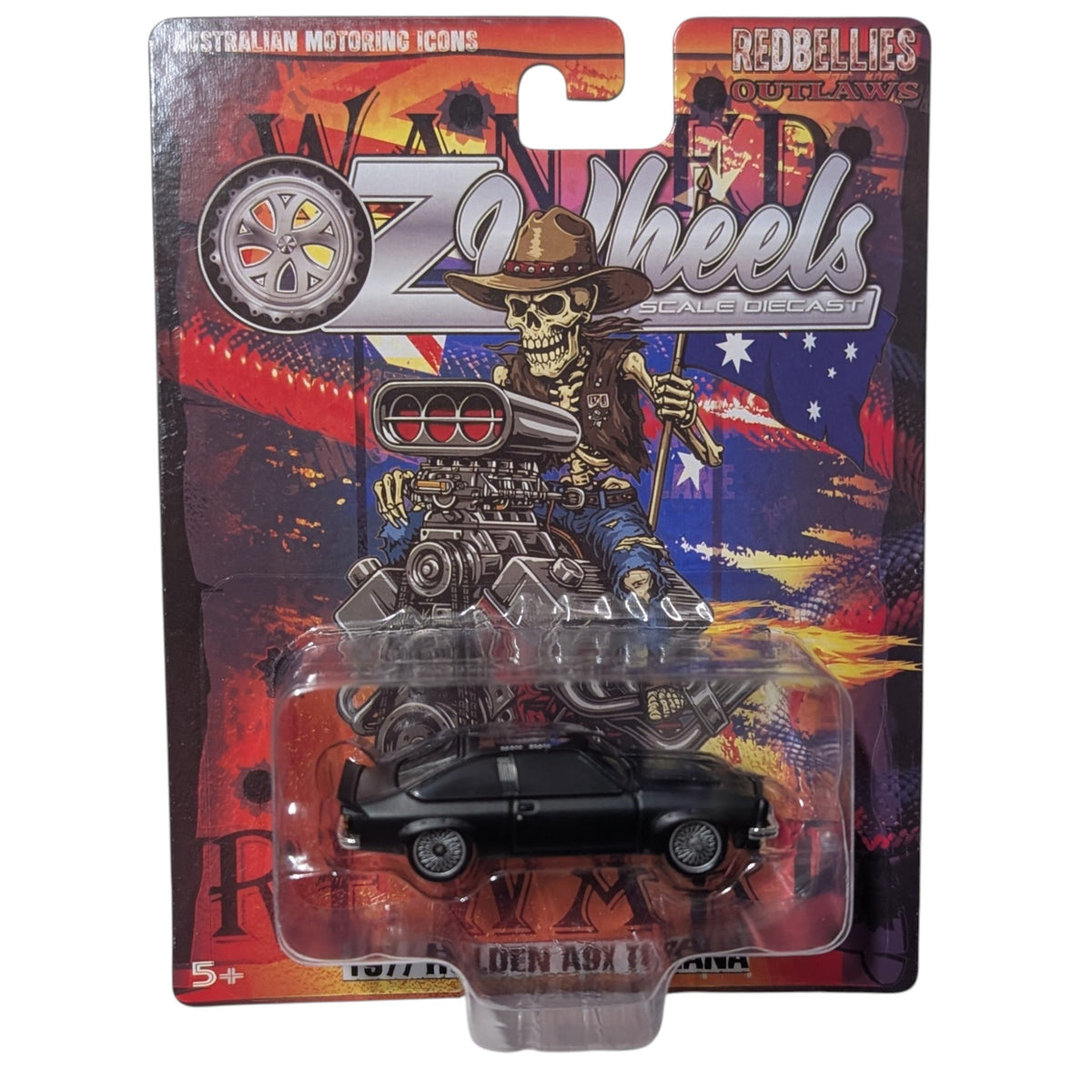 Raw Chase: Matt Black 1977 Holden A9X Torana, Oz Wheels Carded Red Bellies, 1:64 Scale Diecast Car