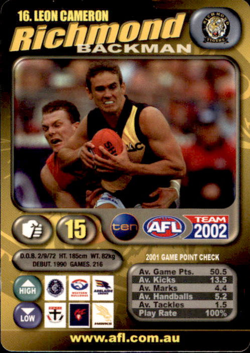 Richmond Tigers, Base, Silver & Gold Sets, 2002 Teamcoach AFL