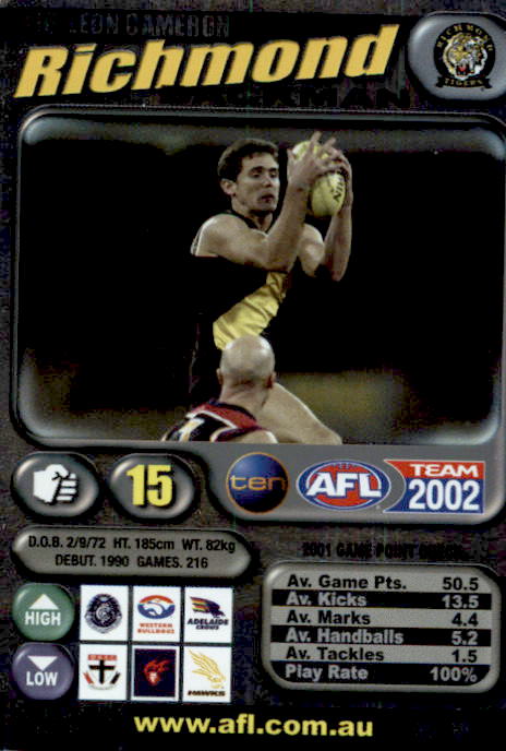 Richmond Tigers, Base, Silver & Gold Sets, 2002 Teamcoach AFL