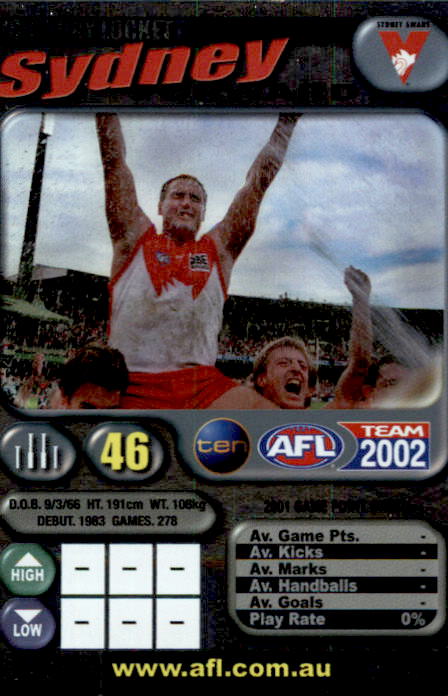 Tony Lockett, Base, Silver & Gold Cards, 2002 Teamcoach AFL