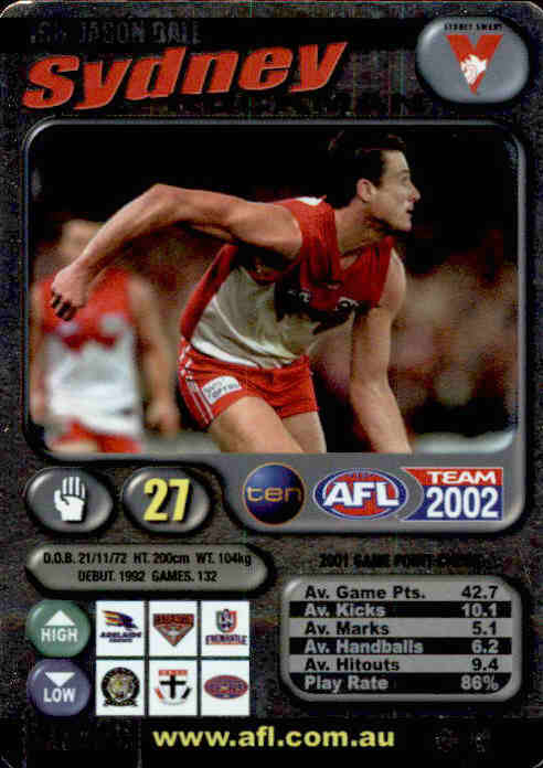 Jason Ball, Base, Silver & Gold Cards, 2002 Teamcoach AFL