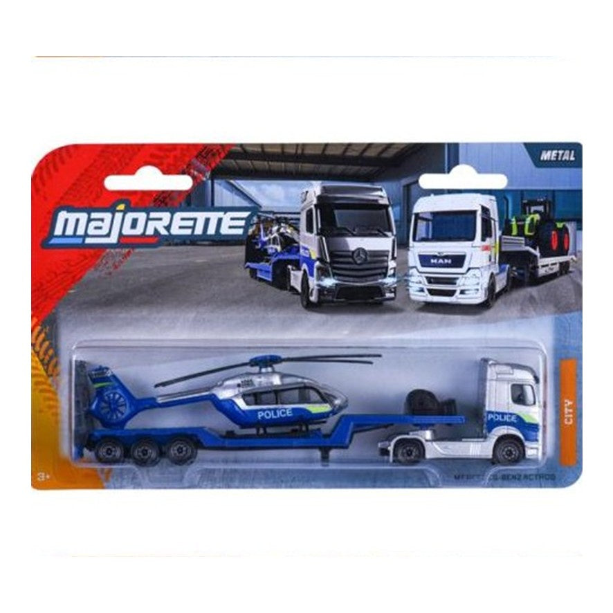 Majorette Transporter - Mercedes-Benz Actros - Police Helicopter, 1:87 Scale Diecast Truck