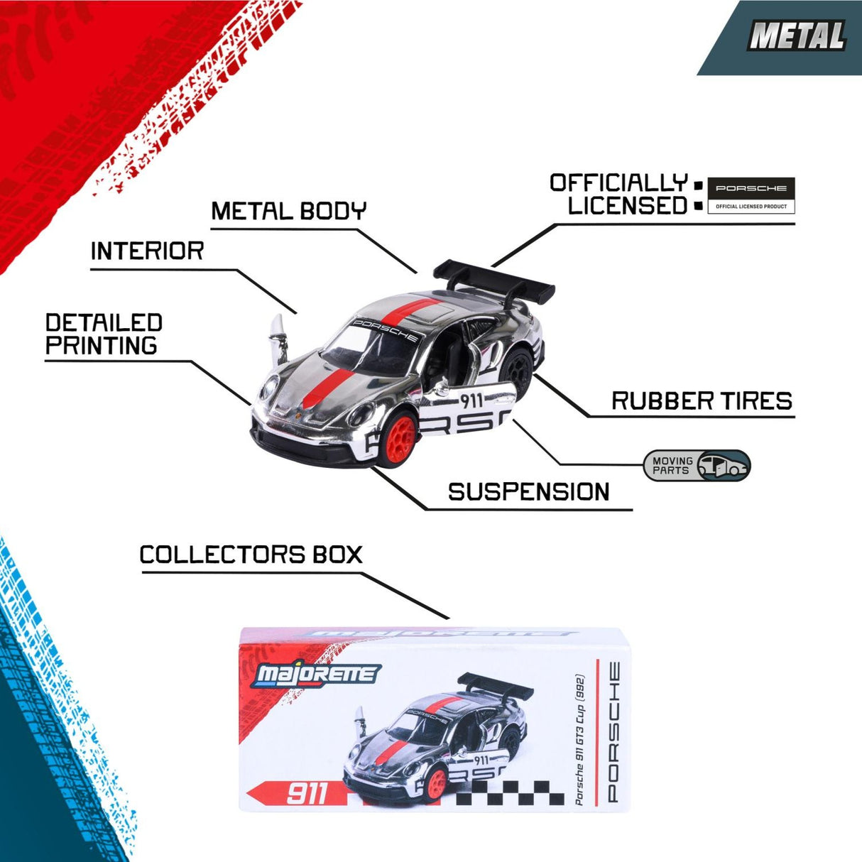 Porsche 911 GT3 Cup (992) - Majorette: Porsche Deluxe Cars, 1:64 Scale Diecast Car