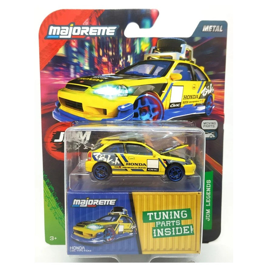 Honda Civic Type R EK9 - Yellow - Majorette: JDM Legends Tune Ups, 1:64 Scale Diecast Car