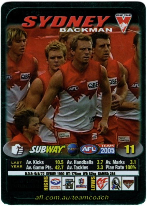 Stuart Maxfield, Subway card, 2005 Teamcoach AFL