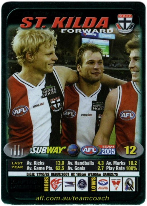 Nick Riewoldt, Subway card, 2005 Teamcoach AFL