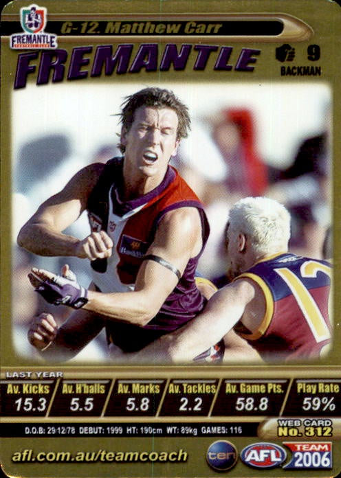 Matthew Carr, Gold, 2006 Teamcoach AFL
