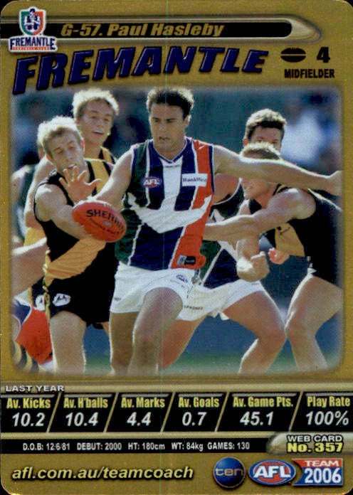 Paul Haselby, Gold, 2006 Teamcoach AFL