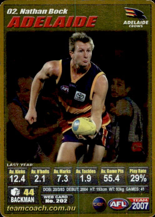 Nathan Bock, Gold, 2007 Teamcoach AFL