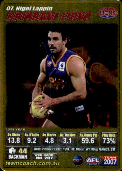 Nigel Lappin, Gold, 2007 Teamcoach AFL