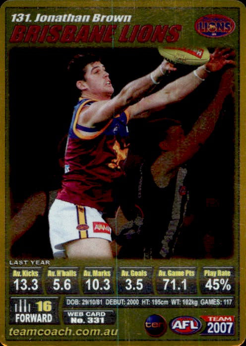Jonathan Brown, Gold, 2007 Teamcoach AFL