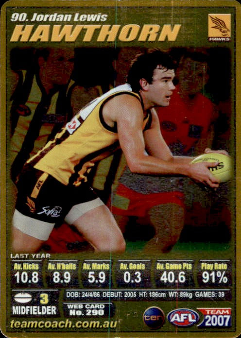Jordan Lewis, Gold, 2007 Teamcoach AFL