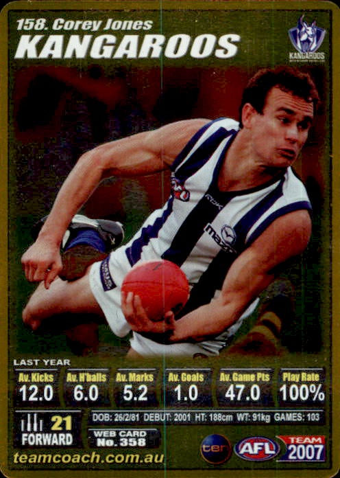 Corey Jones, Gold, 2007 Teamcoach AFL