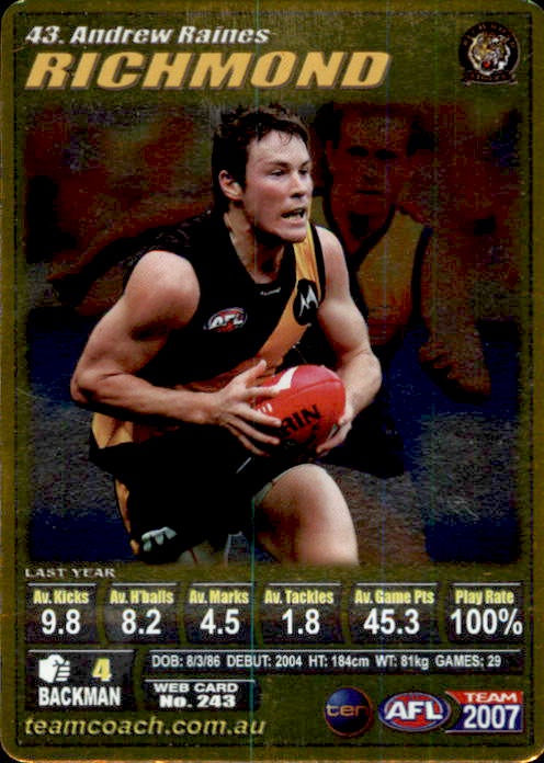 Andrew Raines, Gold, 2007 Teamcoach AFL