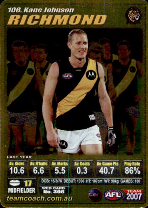 Kane Johnson, Gold, 2007 Teamcoach AFL