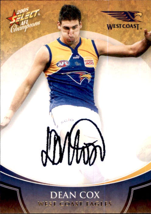 Dean Cox, Blue Foil Signature, 2008 Select AFL Champions