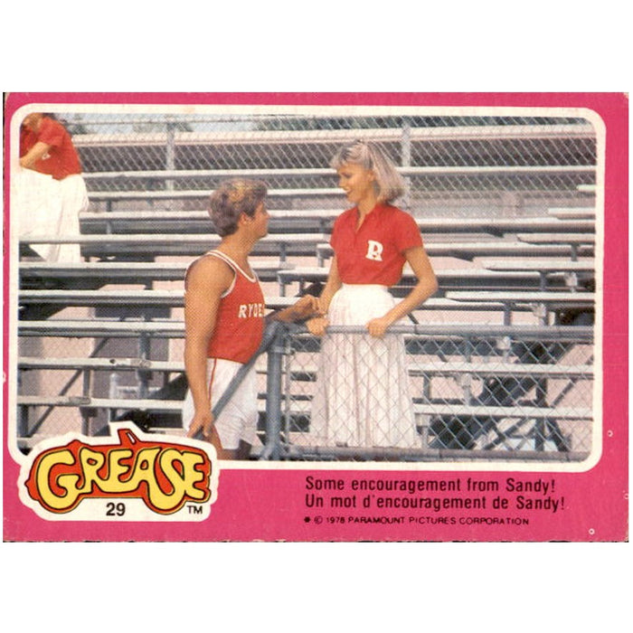 Some encouragement from Sandy!, #29, 1978 Topps GREASE Collector Cards - French Version