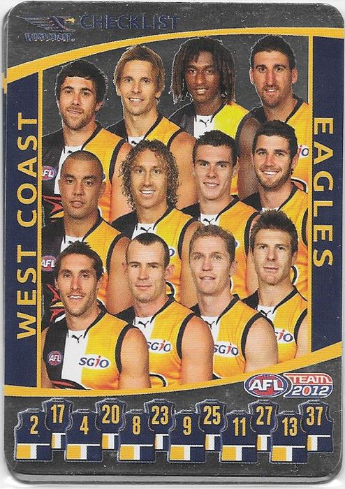 2012 Teamcoach AFL Checklist cards - Pick Your Card